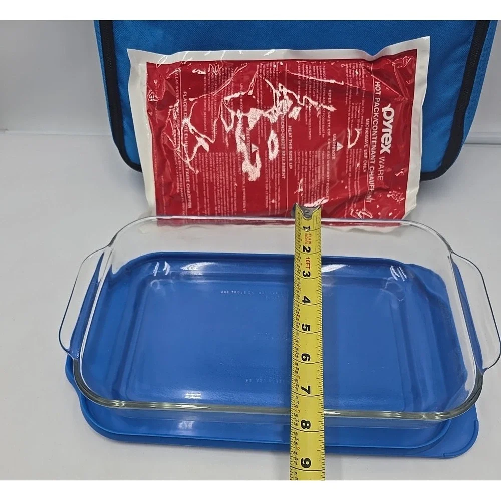 Pyrex Portables Insulated Carrier Glass Baking Casserole Safe Clear Storage Blue
